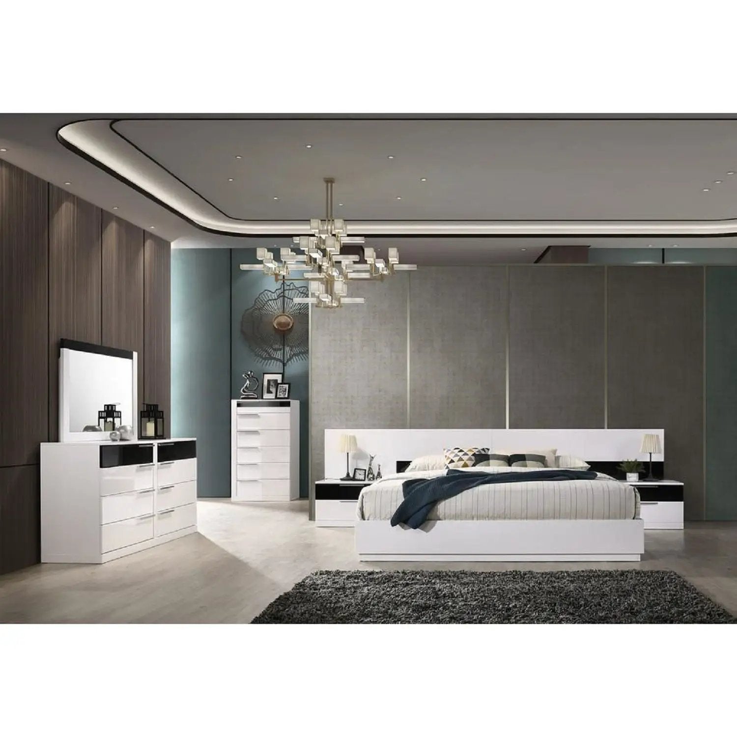 2 Drawer Nightstand, Bedside Table - White / Black by Unique Piece Furniture