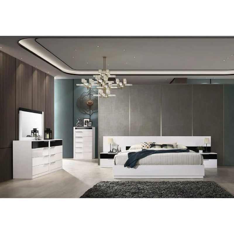 2 Drawer Nightstand, Bedside Table - White / Black