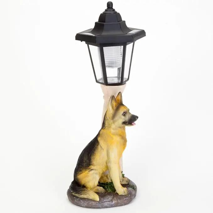 Bits and Pieces-Solar Shepherd Lantern-Solar Powered Garden Lantern - Resin Dog Sculpture with LED Light by GreenHaven Gardens
