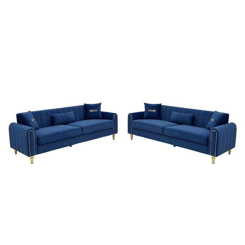 Vintage Blue Velvet 2-Piece Sofa Set by HouseOfZazla