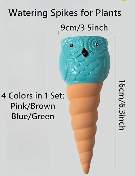 4 Pack Plant Watering Devices, Owl Shape Terracotta Watering Spikes, Vacation Self Watering Planter Insert, Automatic Plant Waterer for Indoor Outdoor Plants by GreenHaven Gardens