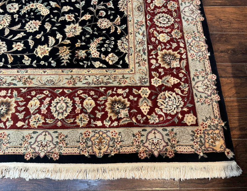 Sino Persian Rug 9x12, Fine Elegant Oriental Carpet 200 KPSI, Black and Dark Red, Allover Floral by Jewel Rugs