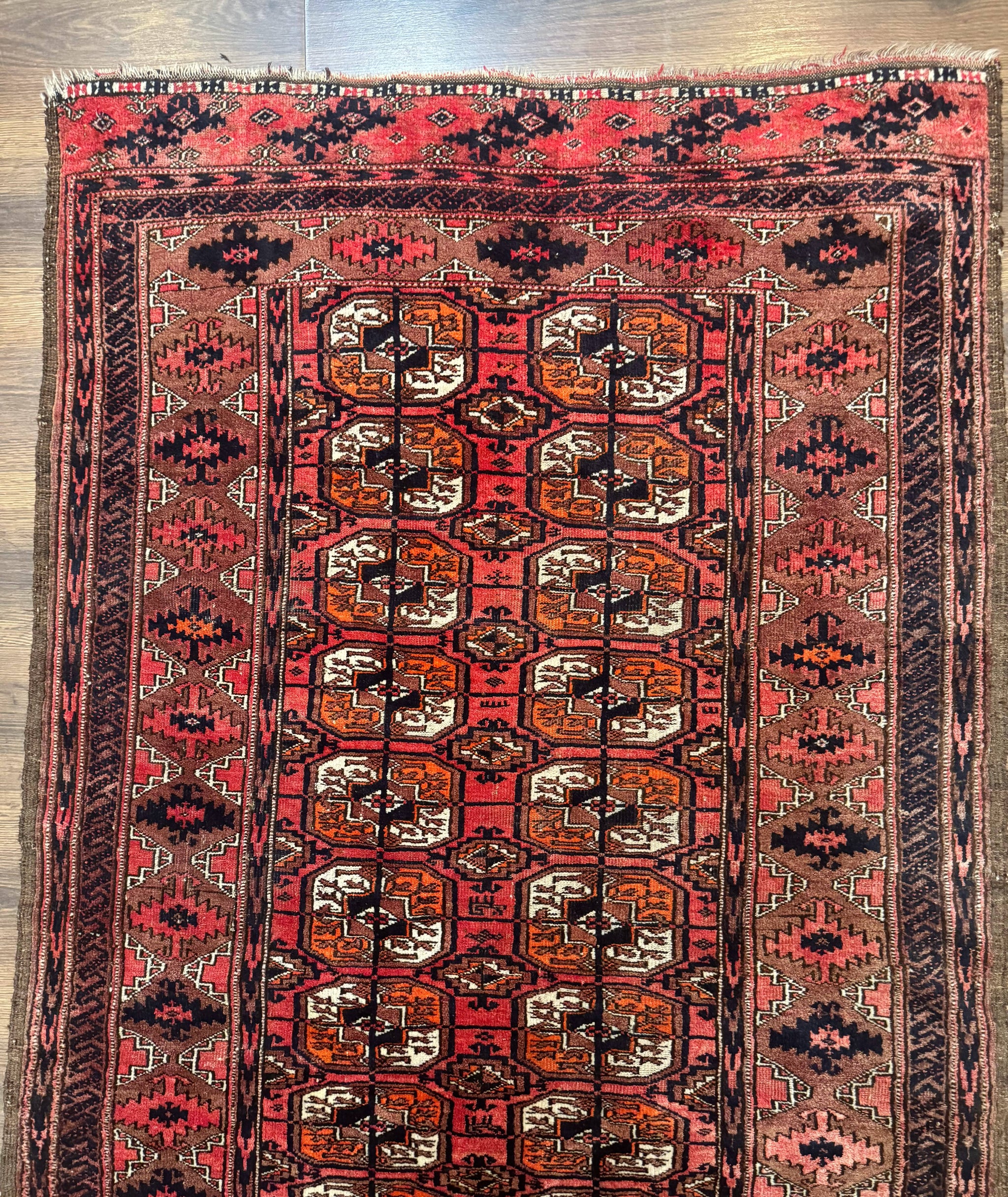 Antique Turkoman Rug 3.7 x 6.7, Red, Wool Runner Rug by Jewel Rugs