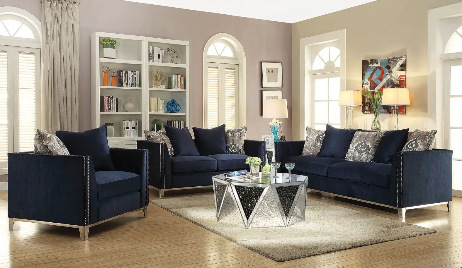 Phaedra - Sofa With 5 Pillows - Blue Fabric by Unique Piece Furniture