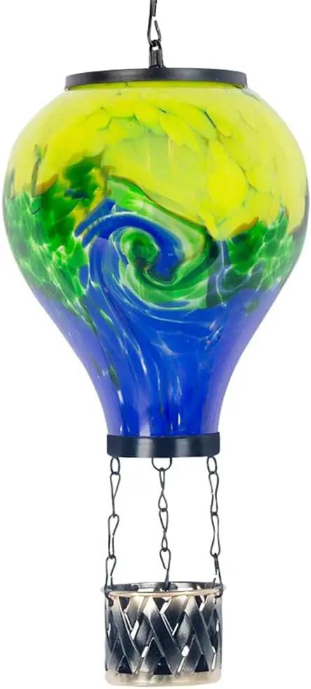 Tie-Dye Style Solar Hot Air Balloon Lantern with Flame, Glass Hot Air Balloon Solar Lantern Waterproof Outdoor Lanterns Decorative Lamp for Patio, Garden, Porch by GreenHaven Gardens