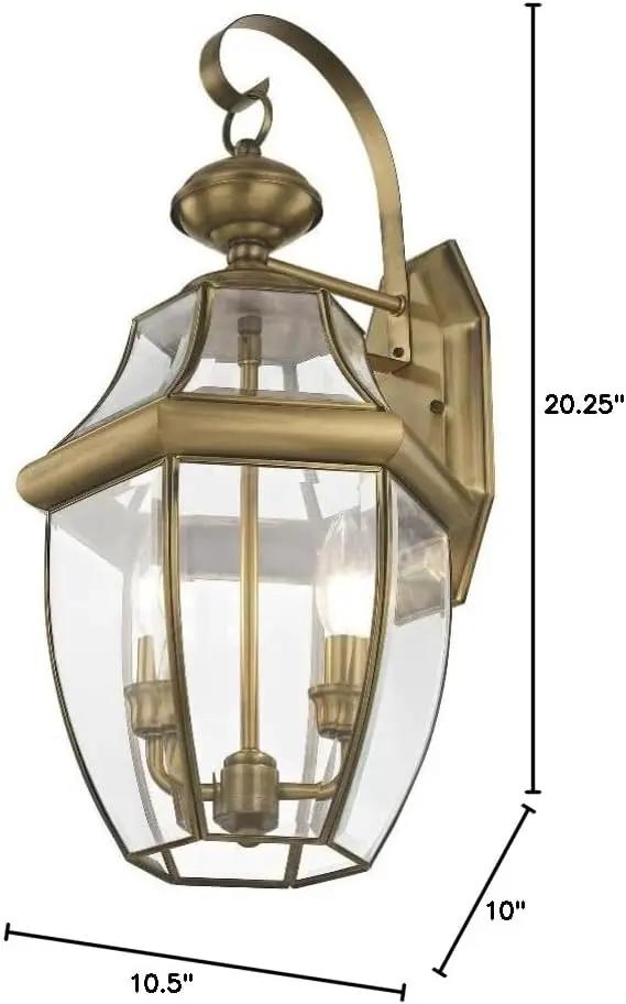 Livex Lighting 2251-02 Monterey 2 Light Outdoor Polished Brass Finish Solid Brass Wall Lantern with Clear Beveled Glass, 20.25" x 10.5" x 10" by GreenHaven Gardens