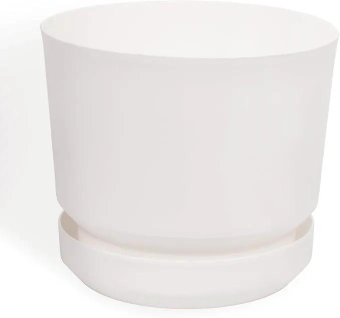 Elly Décor 12 inch Plastic Cylinder Planter Pot with Self-Watering Saucer and Drainage Hole,Lightweight & Extremely Durable, 12"x 12", White by GreenHaven Gardens