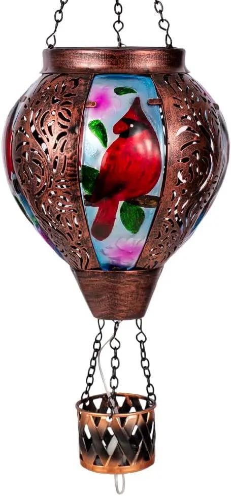 Cardinal Solar Hot Air Balloon Lantern with Flickering Flame Hanging Solar Lanterns Outdoor Waterproof,Metal Hot Air Balloon Lights for Patio Yard Party Garden Decor,Cardinal Gifts for Women by GreenHaven Gardens