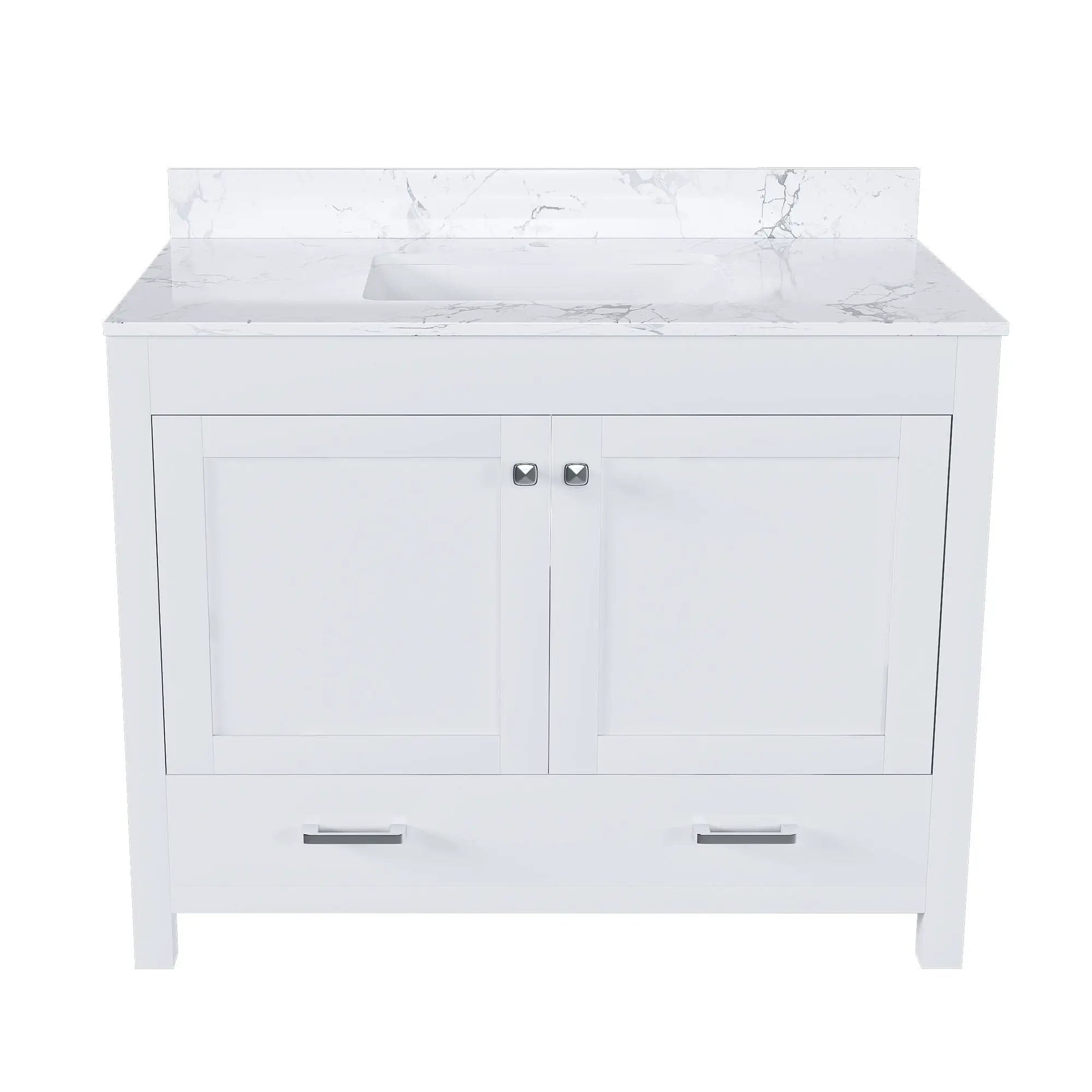 43" Bathroom Vanity With Artificial Marble Carrara Top Set, Multi Functional Cabinet With Doors And Drawer - White by HouseOfZazla