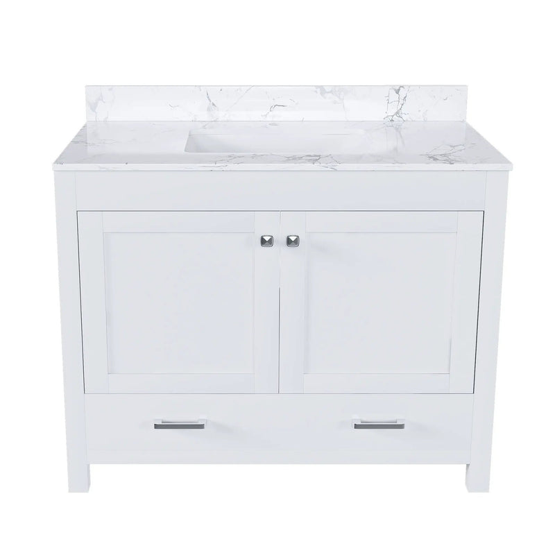 43" Bathroom Vanity With Artificial Marble Carrara Top Set, Multi Functional Cabinet With Doors And Drawer - White by HouseOfZazla