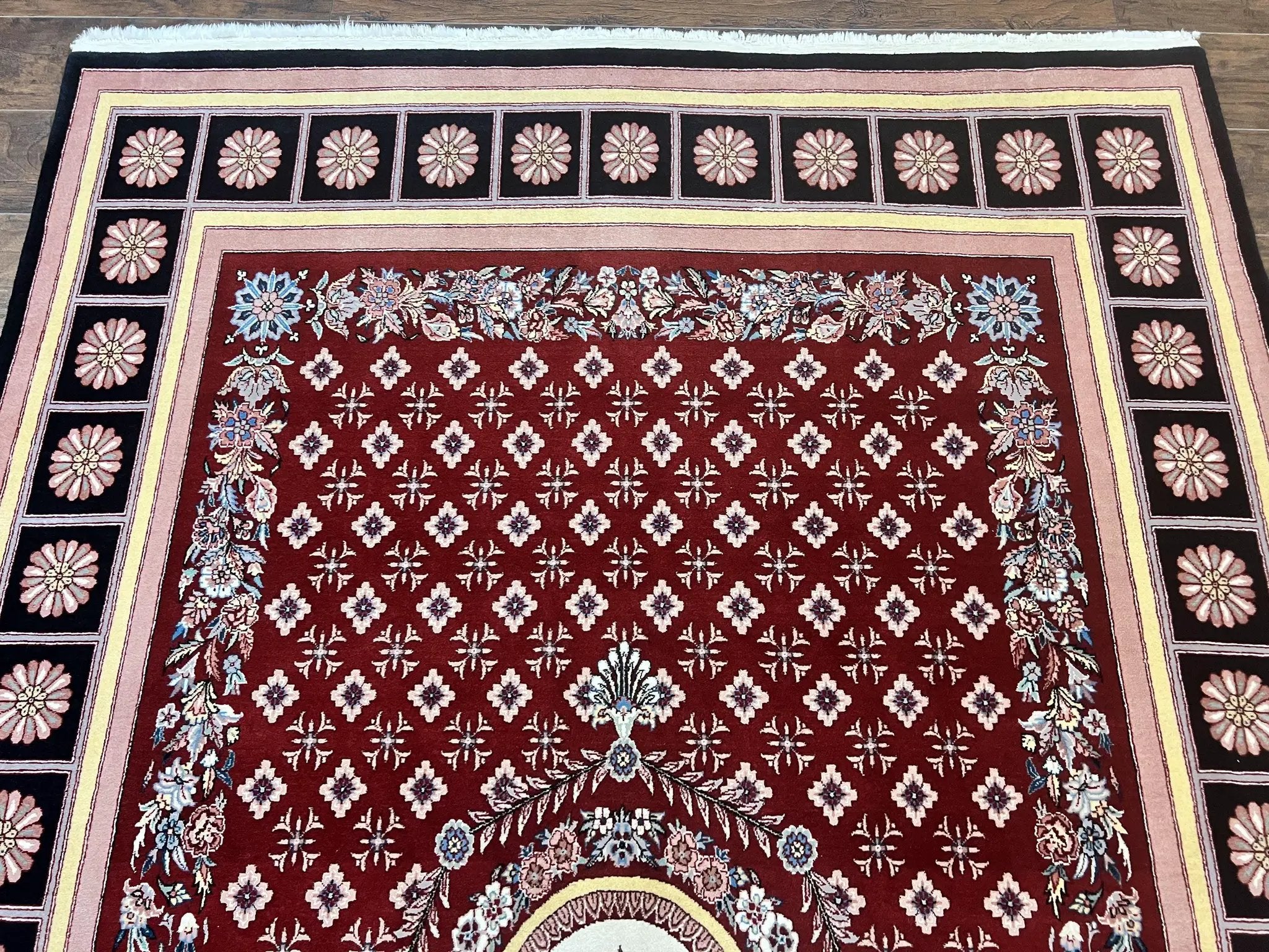 Pakistani Rug 6x9, European Aubusson Design, Wool Handmade Vintage Car