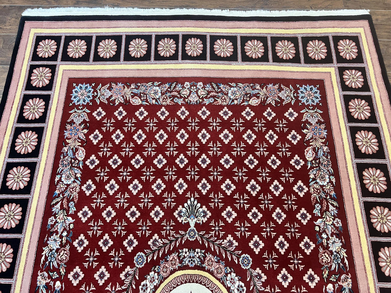 Pakistani Rug 6x9, European Aubusson Design, Wool Handmade Vintage Carpet, Dark Red, 6 x 9 Medium Sized Rug by Jewel Rugs