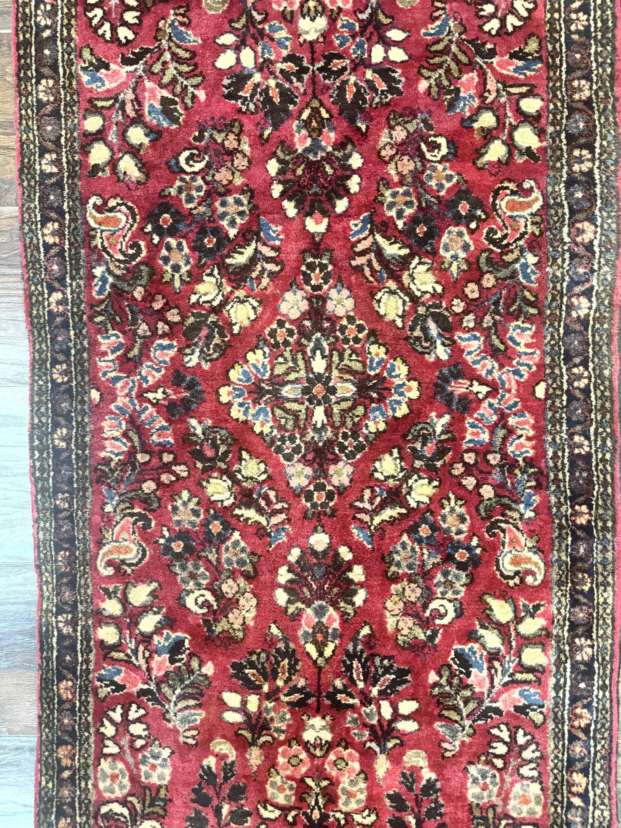 Small Persian Sarouk Rug 2x4, Floral, Red Hand Knotted Wool Traditional Oriental Carpet, Antique Persian Rug 2 x 4 by Jewel Rugs