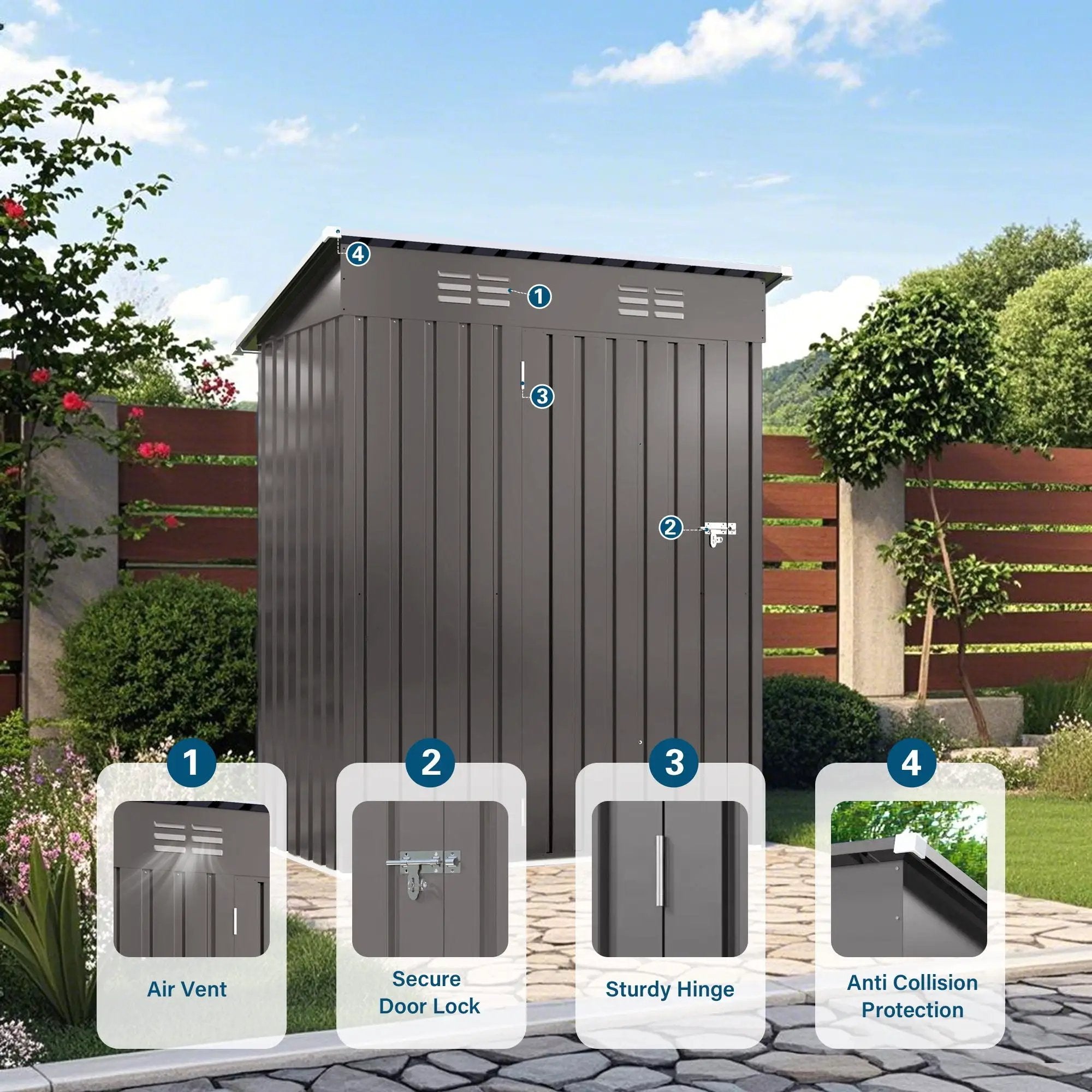5 X 3 Ft Durable Metal Shed Outdoor Storage Shed With Pitched Roof And Lockable Door - Gray by HouseOfZazla