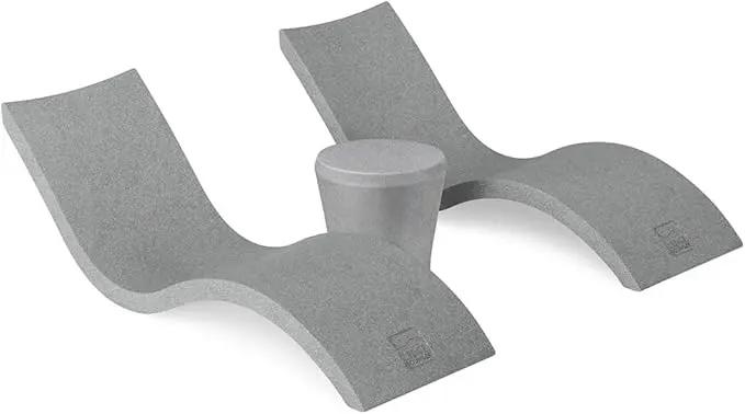 Ledge Lounger Signature Chaise Set of 2 + Affinity Side Table – in Pool Lounger Designed for Shallow Shelves Up to 9” – Outdoor Patio Sun Shelf & Poolside Furniture Bundle (Granite Gray) by GreenHaven Gardens