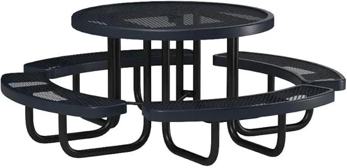 Heavy-Duty Portable Outdoor Picnic Table with Umbrella Hole, Expanded Metal Commercial-Grade Patio Dining Furniture Made in America (46" Round Top, Dark Blue) by GreenHaven Gardens