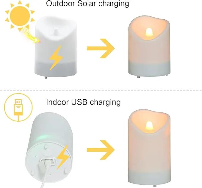 2 in 1 Rechargeable Candles, USB Solar Candles Outdoor Waterproof, Long Lasting Battery Operated Led Electric Flickering Flameless, for Outdoor Lanterns, Wedding, Christmas, Table Decorations by GreenHaven Gardens