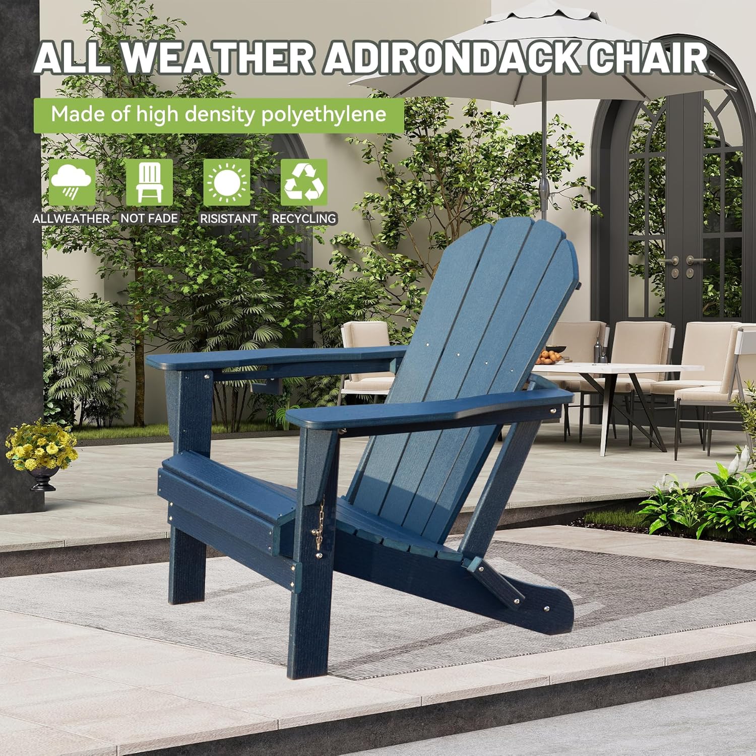 Adirondack Chair with Foldable Design and Built-In Cup Holder by HouseOfZazla