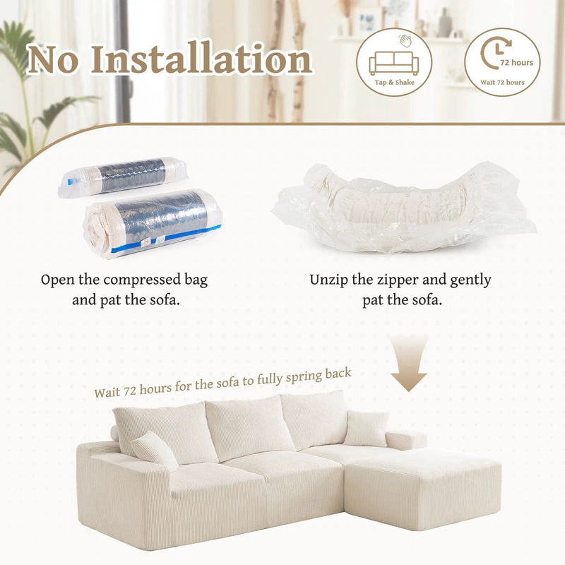 L Shaped Sectional Sofa, Full Compression 3 Seater Cloud Couch With Chaise by Unique Piece Furniture