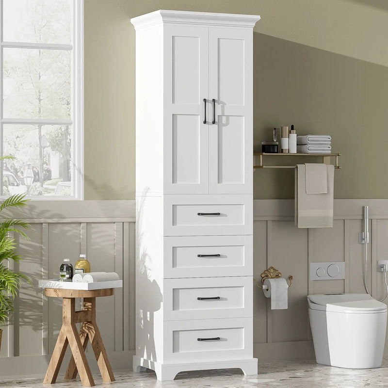 Bathroom Vanity With 2 Damping Hinge Doors, 3 Drawers, Adjustable Shelves - White by Unique Piece Furniture