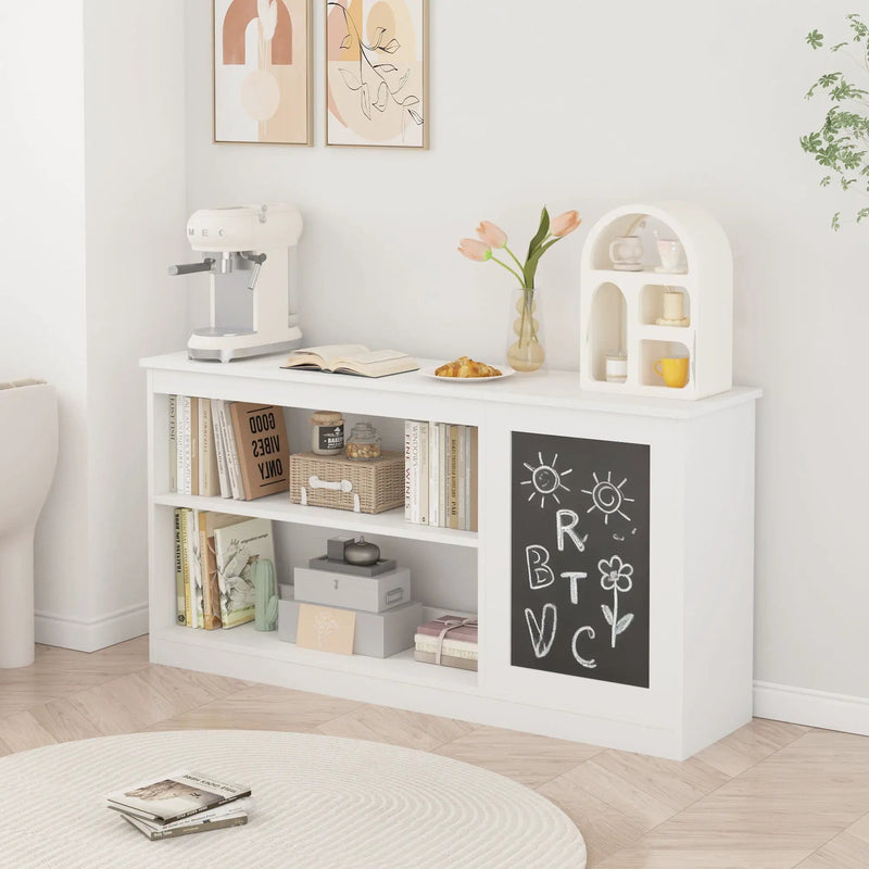 3 In 1 Bookshelf And Toy Storage Cabinet With Chalkboard, Organizer For Playroom Featuring And Spacious Storage - White by Unique Piece Furniture