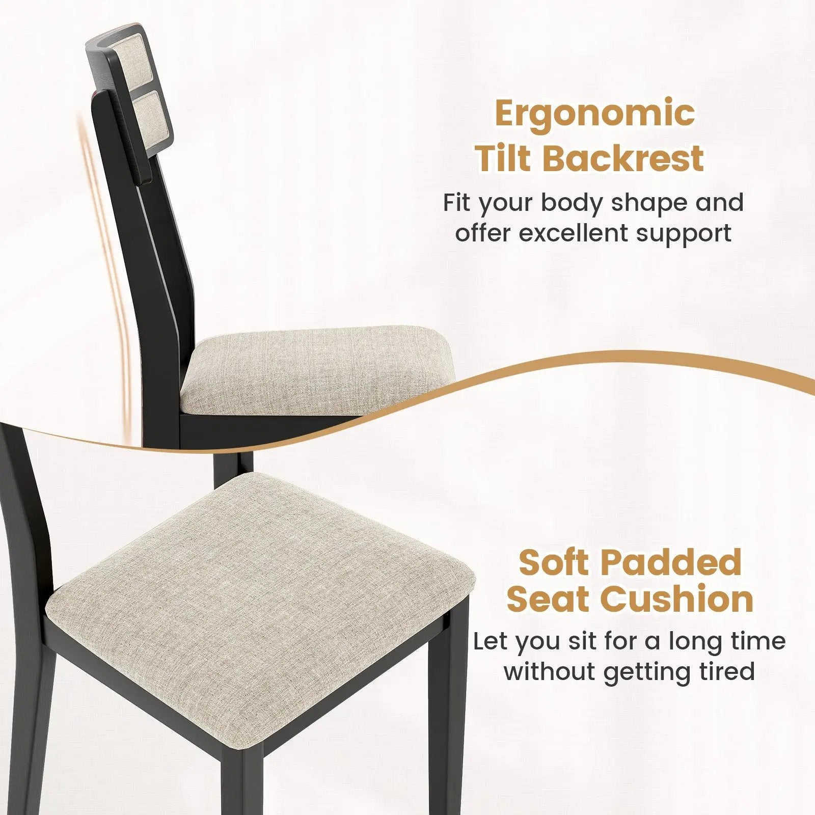 Modern Dining Chairs Set of 2 with Tilt Backrest for Dining Room-Black by DirectDeals