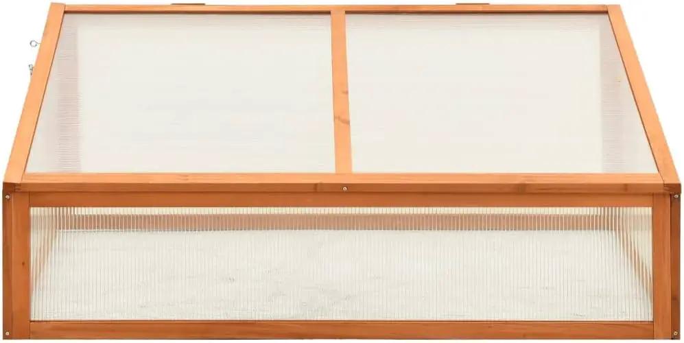 Solid Firwood Garden Portable Wooden Greenhouse, Raised Flower Planter with Open Bottom, Mini Greenhouse Cabinet for Outdoor Indoor Use 39.4"x25.6"x15.7"/Brown by GreenHaven Gardens