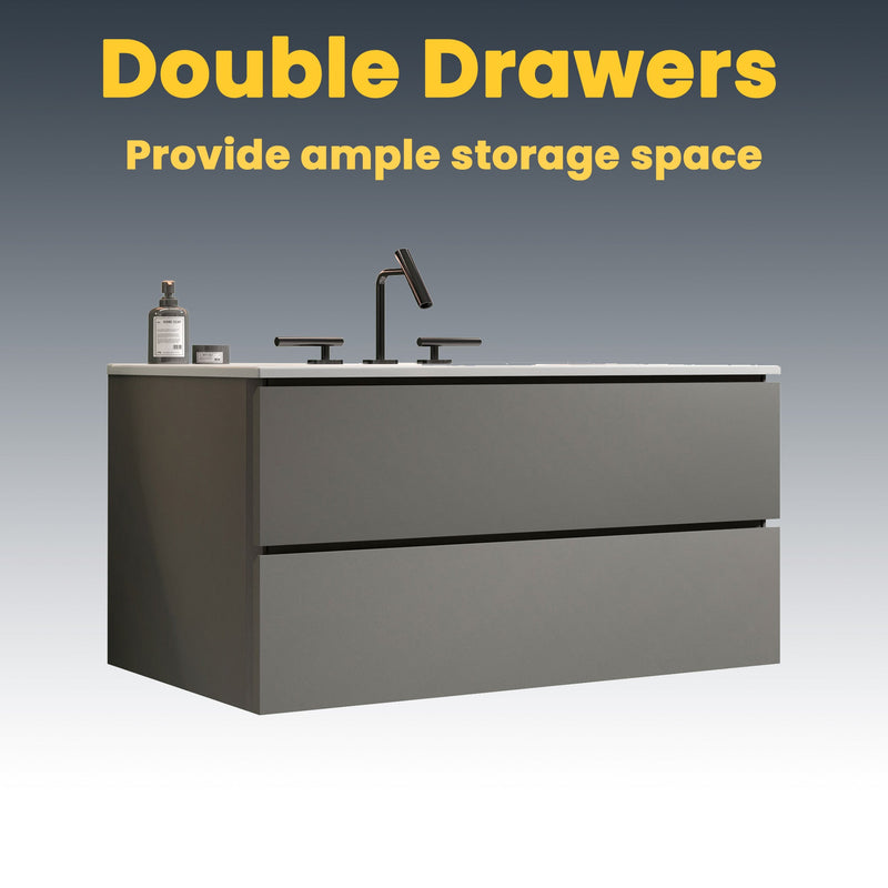 TIA 36" Wall Mount Space Gray Bathroom Vanity by HouseOfZazla