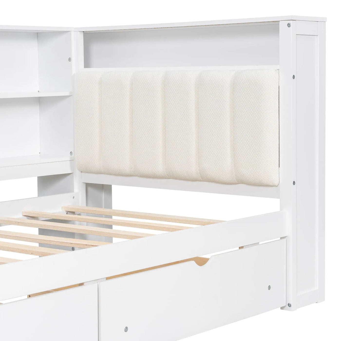 Platform Bed With Upholstered Headboard, Storage Shelves, Drawers, Charging Station, LED Lighting, Built In Desk by HouseOfZazla