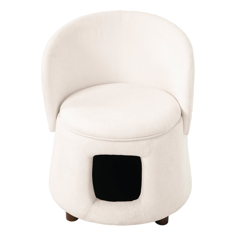 Beige Pet Friendly Chair with Hidden Pet Nook, Convertible Stool, Storage Seat by HouseOfZazla