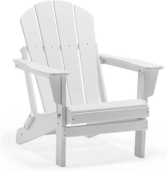 WO Home Furniture Adirondack Chairs Table Set of 3 PCS Outdoor Folding Chairs Side End Table Weather/UV Resistant for Lawn, Garden, Bon Fire, Balcony (White) by GreenHaven Gardens