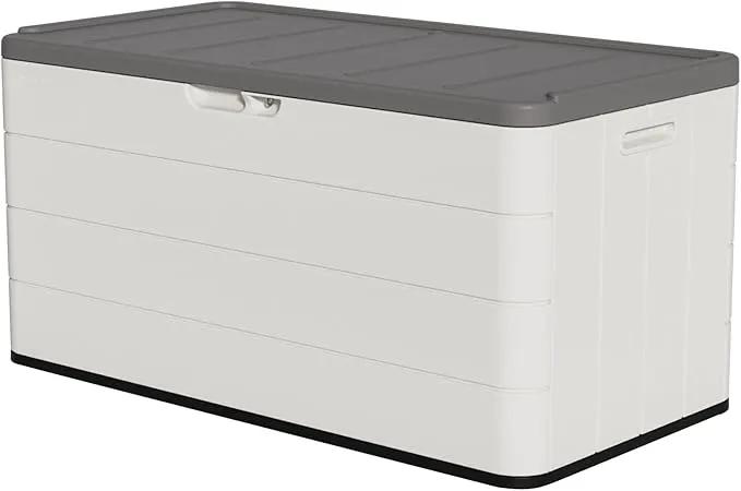 100 Gallon Plus Resin Deck Box, Waterproof Outdoor Storage Bin for Patio Furniture, Pool Accessories, and Garden Tools, Lockable & UV-Resistant, White by GreenHaven Gardens
