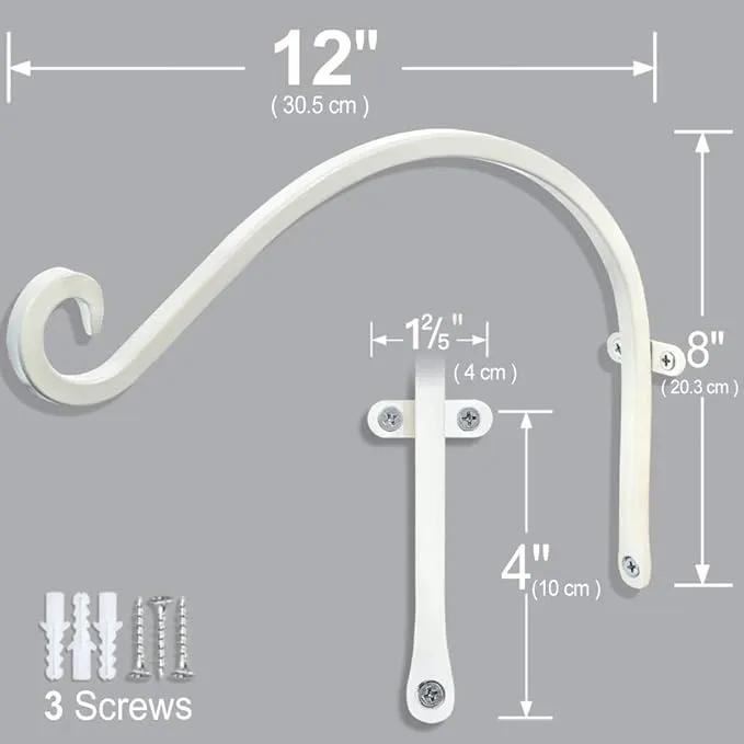 Hanging Plant Brackets Outdoor: 12-Inch Hanging Plant Hangers Wall Hooks - Wall Mount Brackets for Bird Feeder Flower Baskets White by GreenHaven Gardens