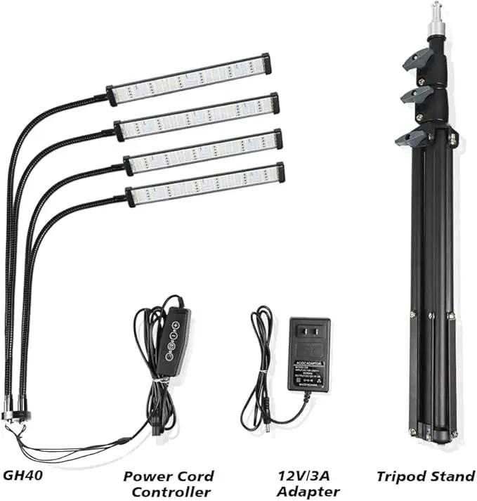 Grow Light with Stand, 200W 6000K Full Spectrum Gooseneck Floor Plant Light for Indoor Plants Growing,5 Dimmable Levels & Auto On/Off Timer, Tripod Stand Adjustable 15-48 in by GreenHaven Gardens