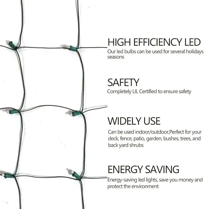 HISHINY LED Christmas Net Lights Outdoor, 5ftx5ft 100LED Green Wire, Connectable Bush Mesh Net Lights String for Halloween Christmas Party,Shrub,Yard,Tree（Red&Green）