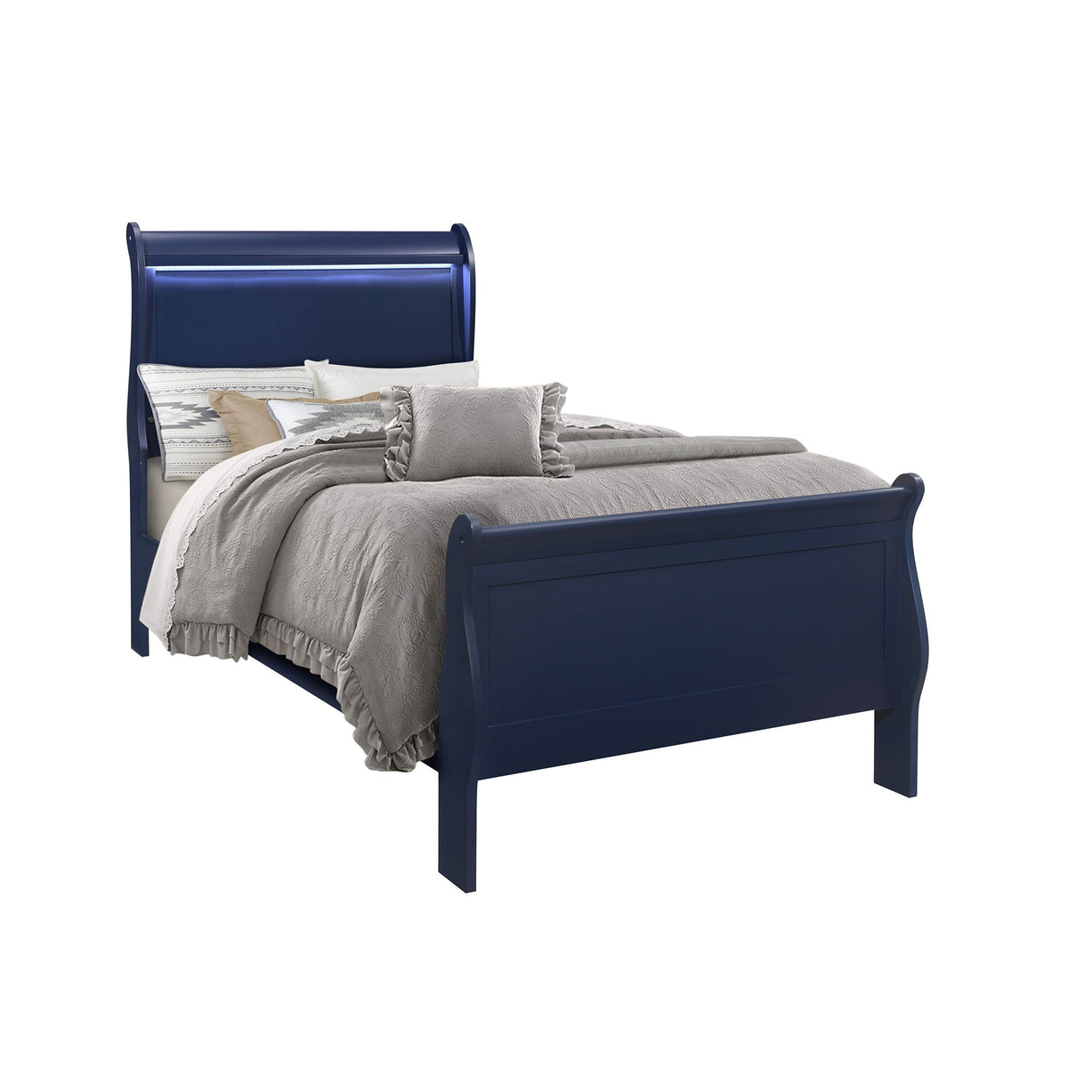 Charlston Sleigh Bed with LED Lighting - Blue or White, photo 15 of 27