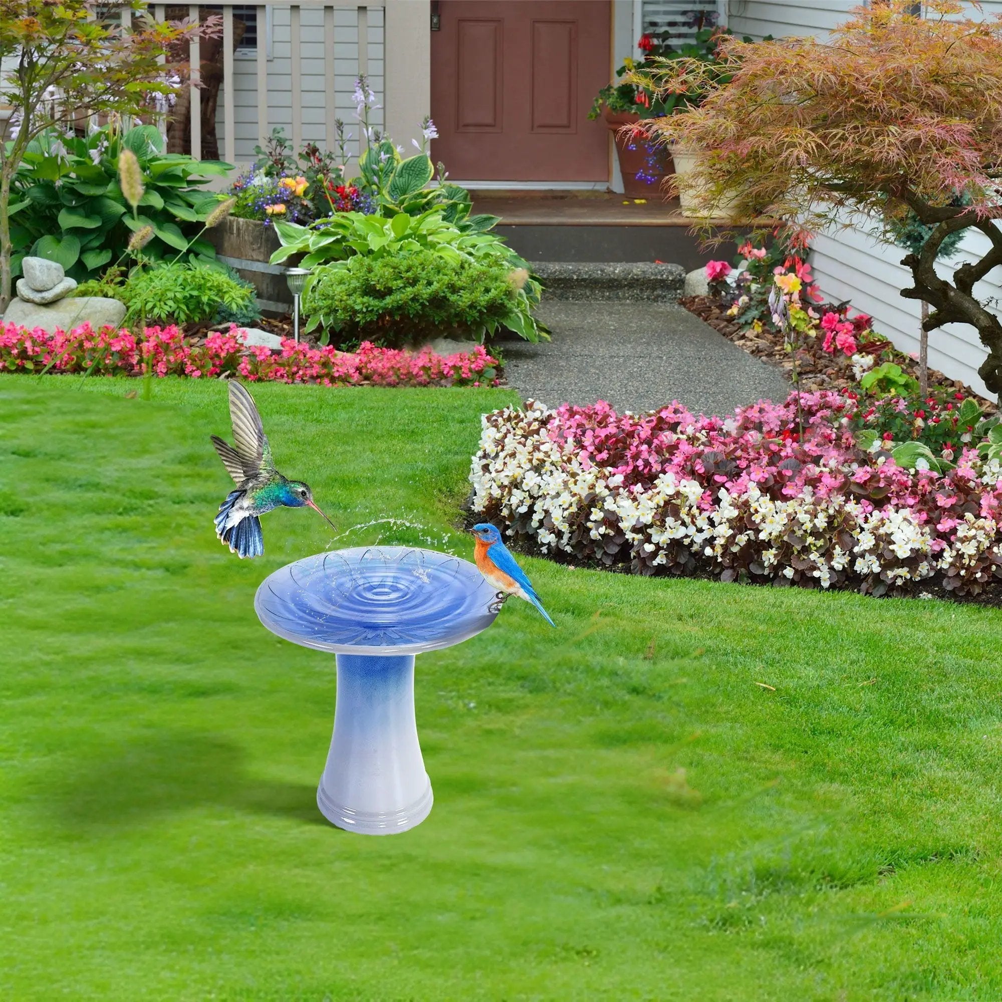 Birdbath For Patio, Garden - Blue Gray by HouseOfZazla