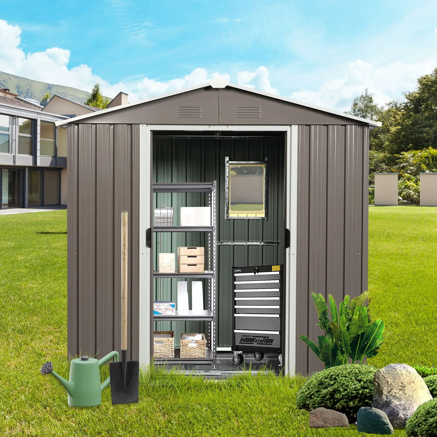 88.98" Outdoor Metal Storage Shed With Window by HouseOfZazla