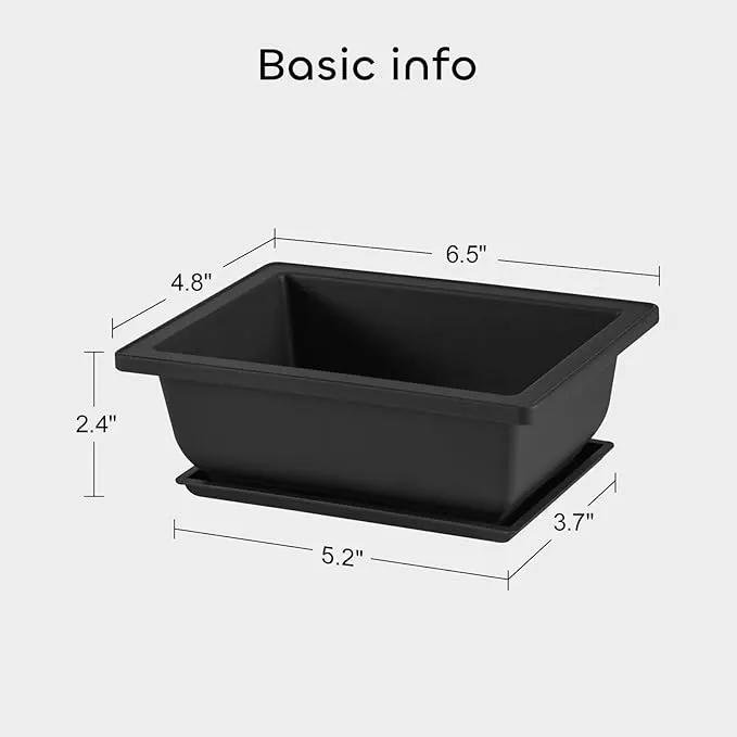 GROWNEER Bonsai Training Pots with Drainage Trays 3 Packs 6.5 Inch, Durable Bonsai Tree Starter Set Kits with Repotting Mat Small Indoor Outdoor Growing Pot Rectangle Planter, Built in Mesh by GreenHaven Gardens