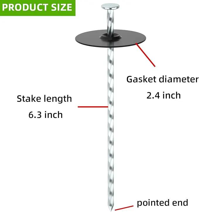 200 Pack Landscape Stakes with Gasket Caps - 6.3 Inch Heavy-Duty Galvanized Steel Garden Spikes are Used to Fixing Weed Barrier, Artificial Lawn, Patio Rug, Etc by GreenHaven Gardens