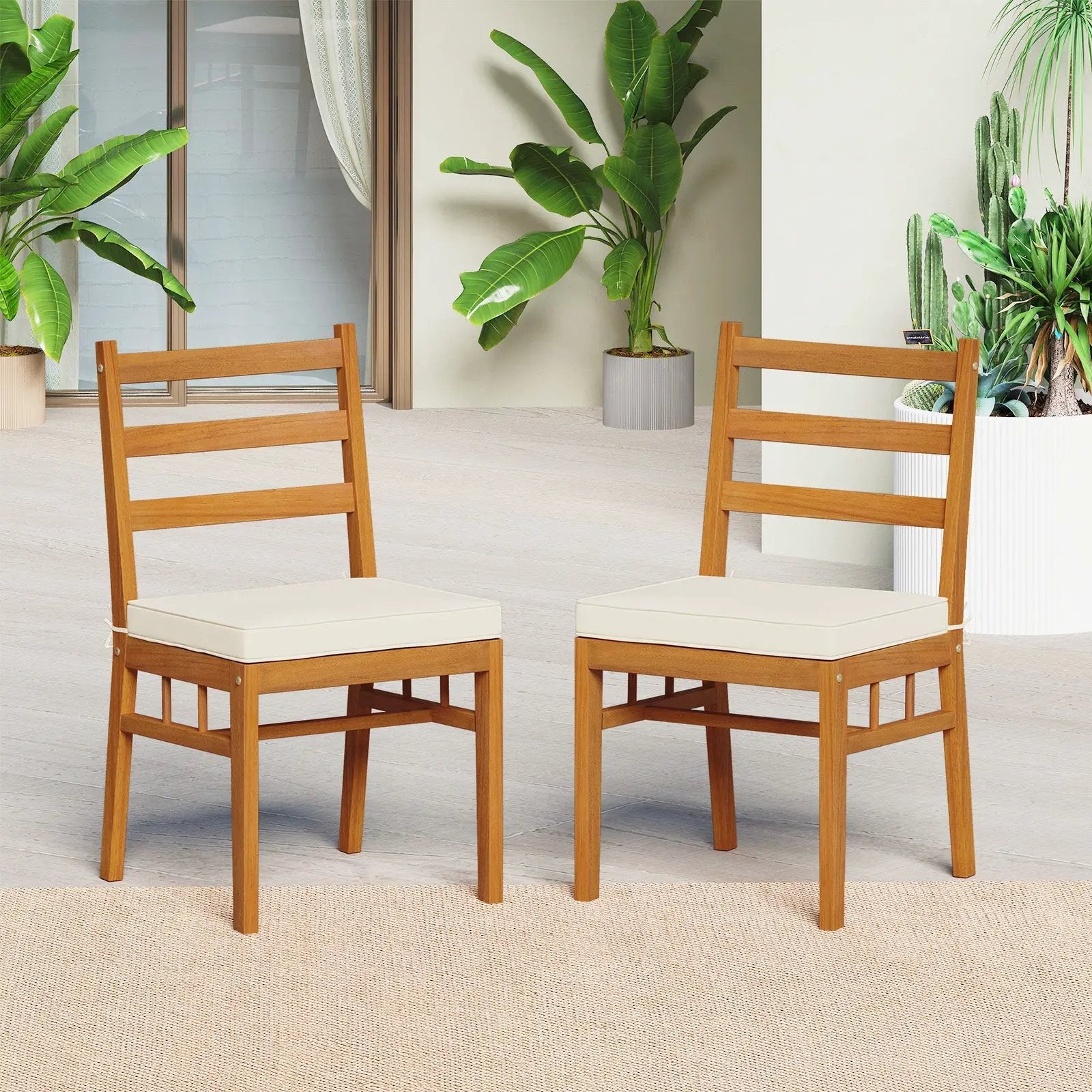 Outdoor Wooden Dining Chair Set of 4 with Padded Seat Cushions-White by DirectDeals