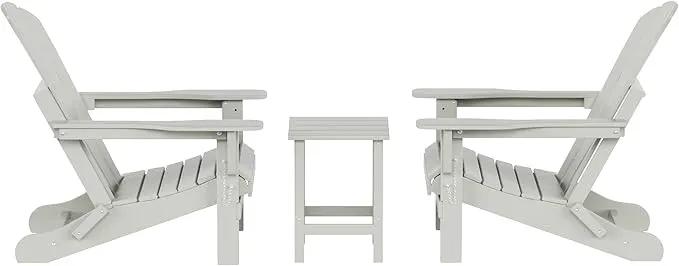 WO Home Furniture Adirondack Chairs Table Set of 3 PCS Outdoor Folding Chairs Side End Table Weather/UV Resistant for Lawn, Garden, Bon Fire, Balcony (Sand) by GreenHaven Gardens