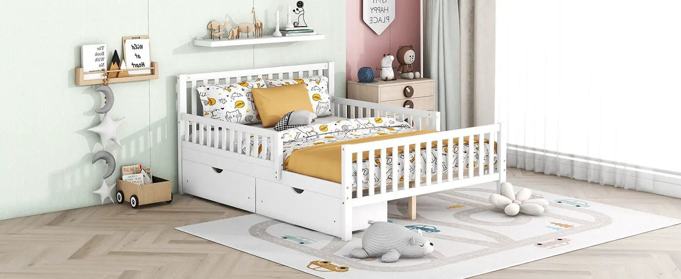Platform Bed With Guardrails On Both Sides And 2 Storage Drawers by HouseOfZazla