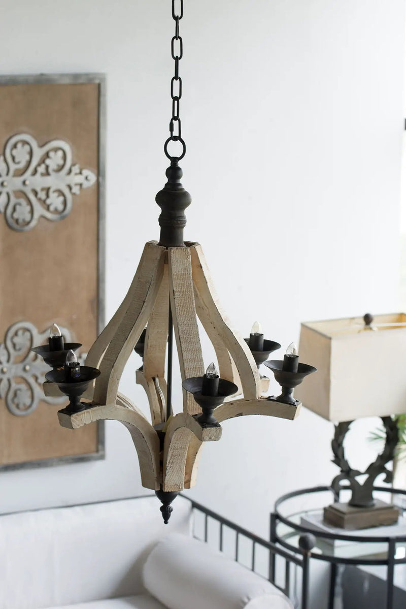 6 Light Wood Chandelier, Hanging Light Fixture With Adjustable Chain For Kitchen, Bulb Not Included - Cream by Unique Piece Furniture