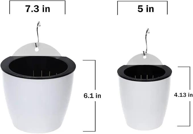 3 Packs 7.3" Plastic Self Watering Pots Wall Hanging Planters Wall Mounted Wicking Flower Pots for Indoor and Outdoor African Violet, Ocean Spider Plant, Orchid, White by GreenHaven Gardens