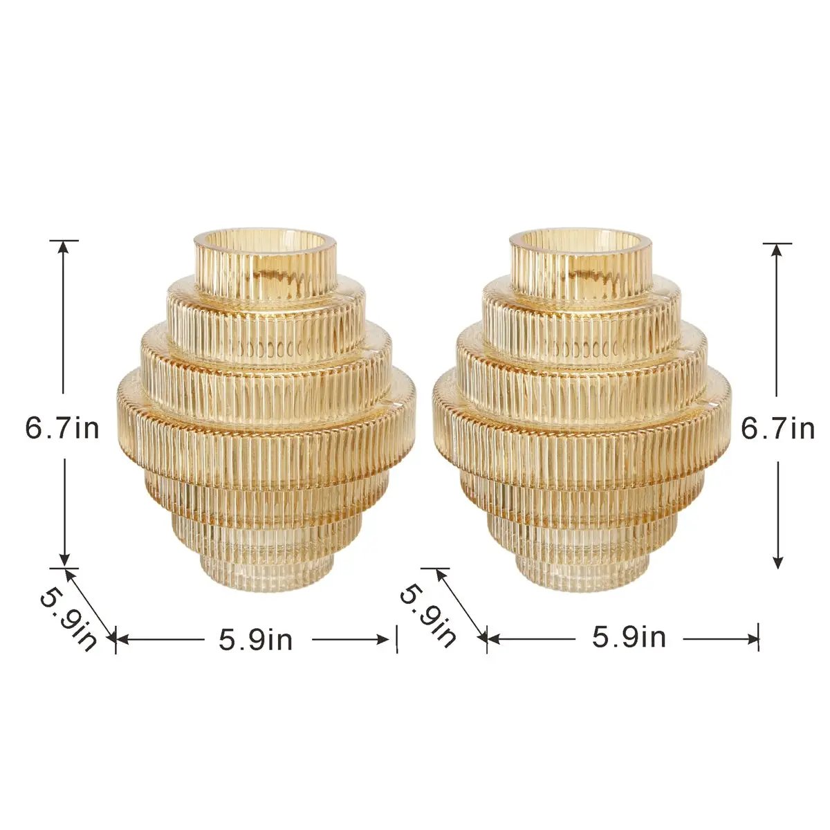D5.9x6.7' Tiered Geometric Amber Luster Clear Vase, Set of 2 by HouseOfZazla