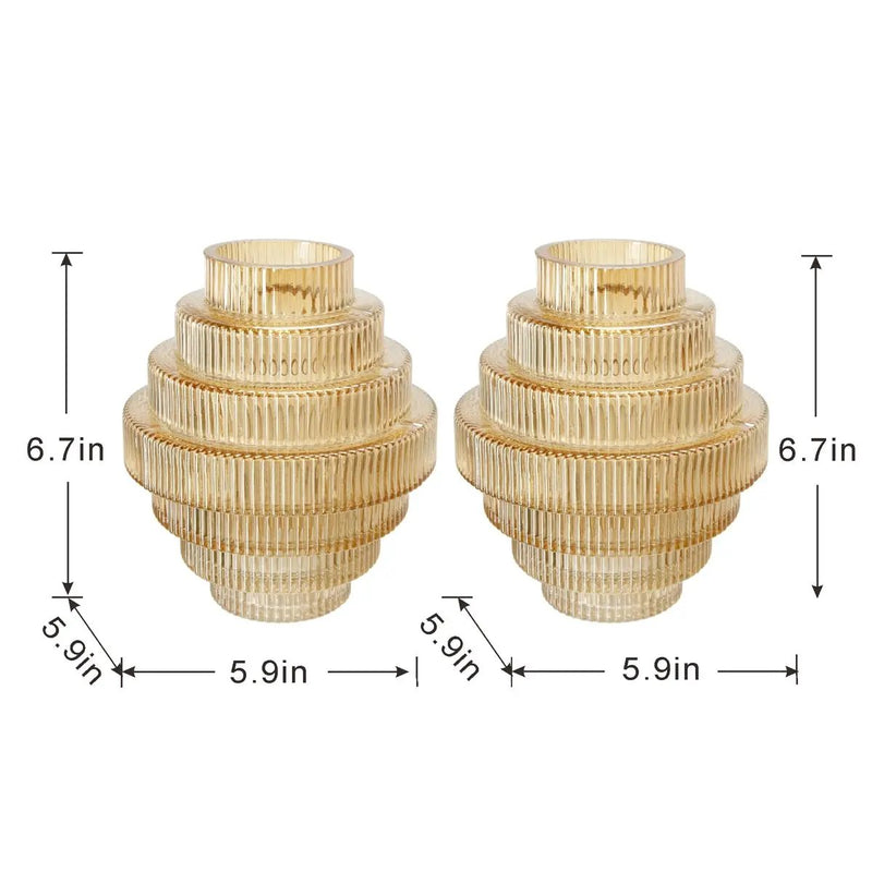 D5.9x6.7' Tiered Geometric Amber Luster Clear Vase, Set of 2 by HouseOfZazla