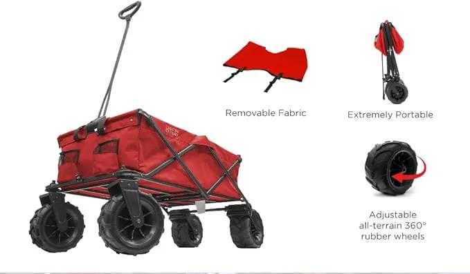 Creative Outdoor Wagon for Kids Push Pull Collapsible Stroller Giant All-Terrain Folding Cart | XXXL Monster Series Wagons | Outdoor Garden & Tailgate | Red by GreenHaven Gardens