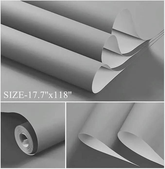 Dimoon 118''x17.7'' Grey Peel and Stick Wallpaper Contact Paper Modern Self Adhesive Wall Paper Removable Renter Friendly Textured Solid Color Shelf Cabinet Vinyl Roll (118''x17.7'',Grey) by GreenHaven Gardens