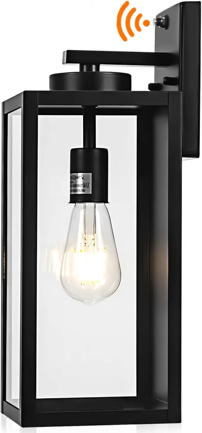 Dusk to Dawn Outdoor Wall Light Fixture, 16" Large Exterior Black Lantern Waterproof, Farmhouse Porch Sconce Lighting, Modern Wall-Mounted Outside Lights for House Garage, Patio Lamp by GreenHaven Gardens